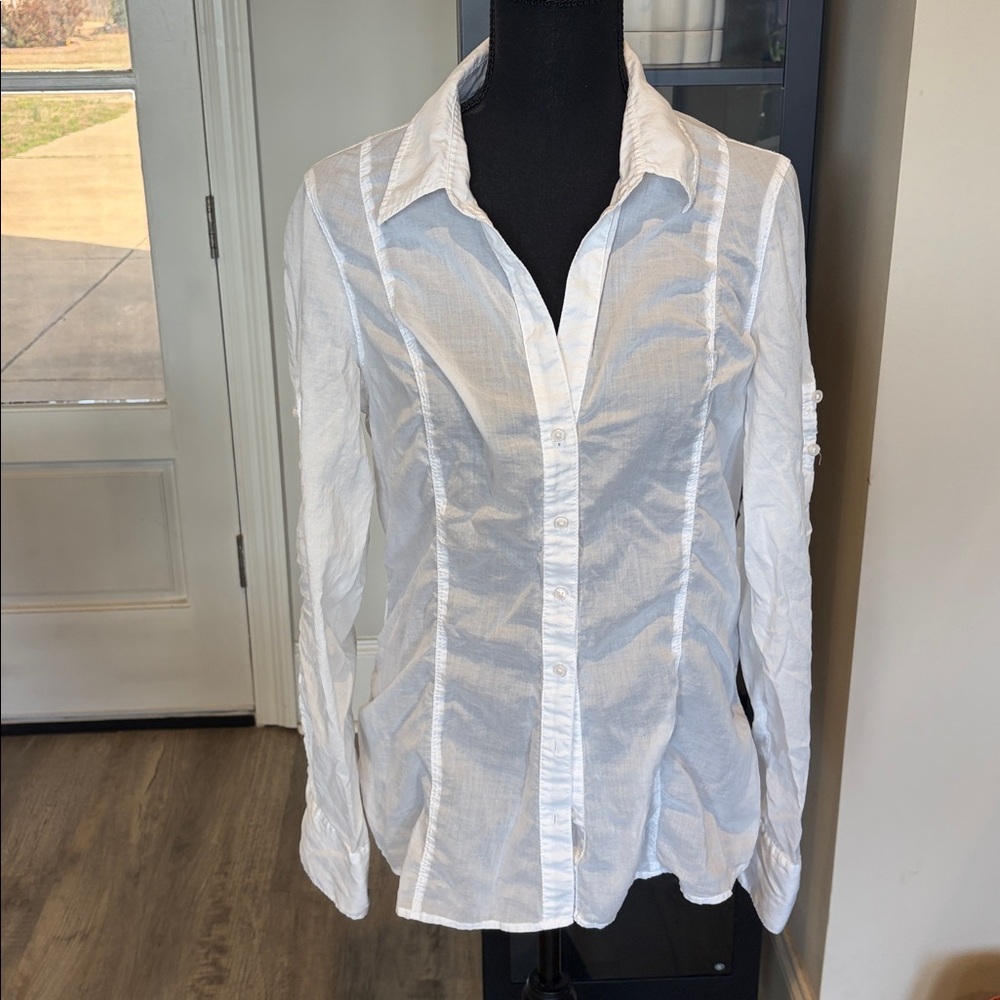 Women's Express White Button-Up Shirt - Picture 3 of 5